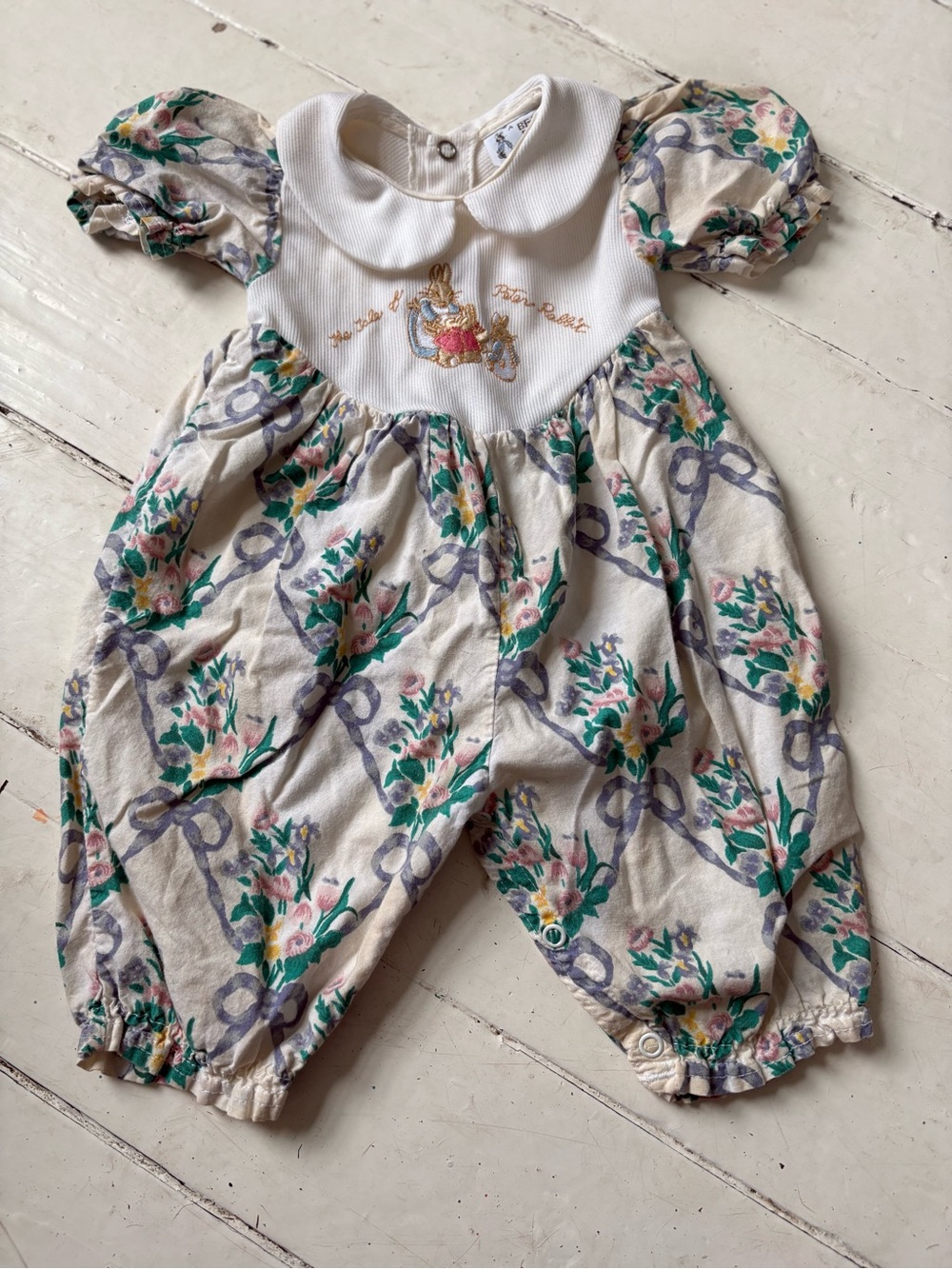 Vintage Beatrix Potter Original Peter Rabbit Floral Romper Bubble 3-6 Months